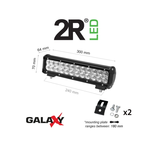 Автомобилен LED Бар, 2R LED, GALAXY LBL C, 12V, 72W, 6000K, 12", 300mm, Flood